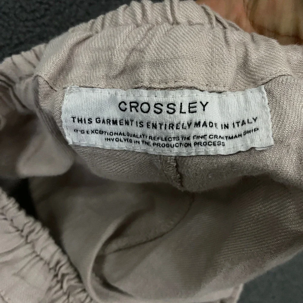 Crossley 100% Linen Pants Mens Large Beige Elastic Waist Drawstring Resort Italy